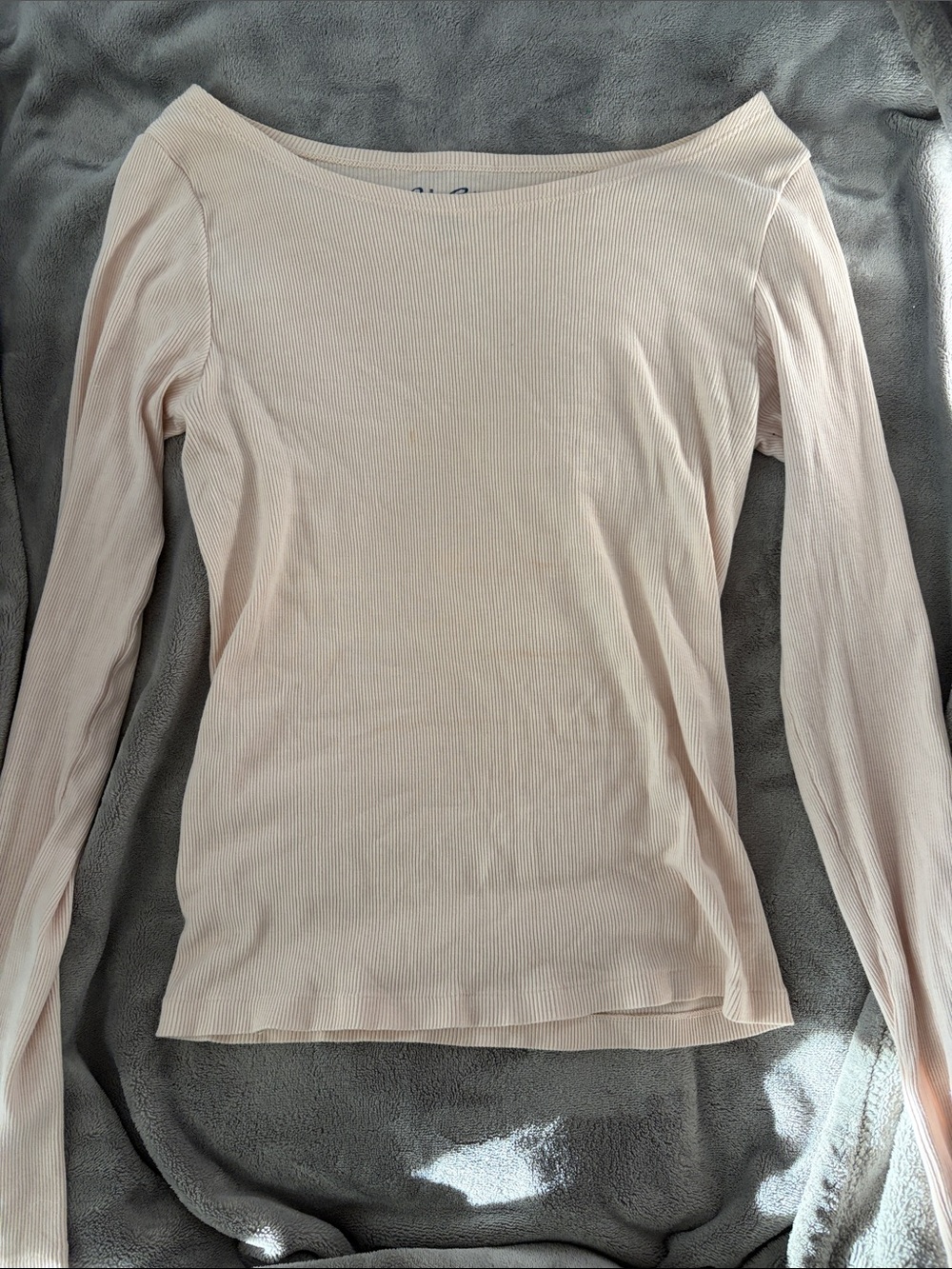 Brandy Melville Light Pink Ribbed Boatneck Long Sleeve Top